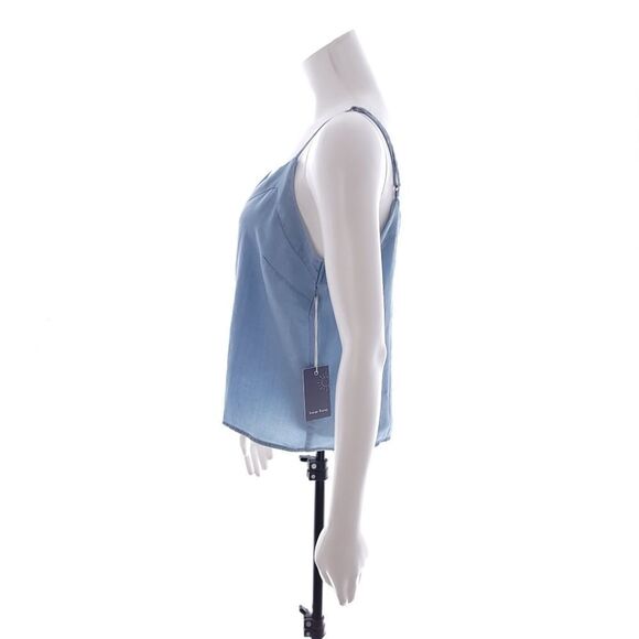 Indigo Rising Juniors Size Medium Solid Blue Button Tank Top Shirt - Picture 3 of 7